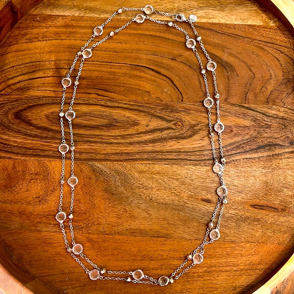 Elegant Silver and Clear Crystal Beaded Chain Necklace